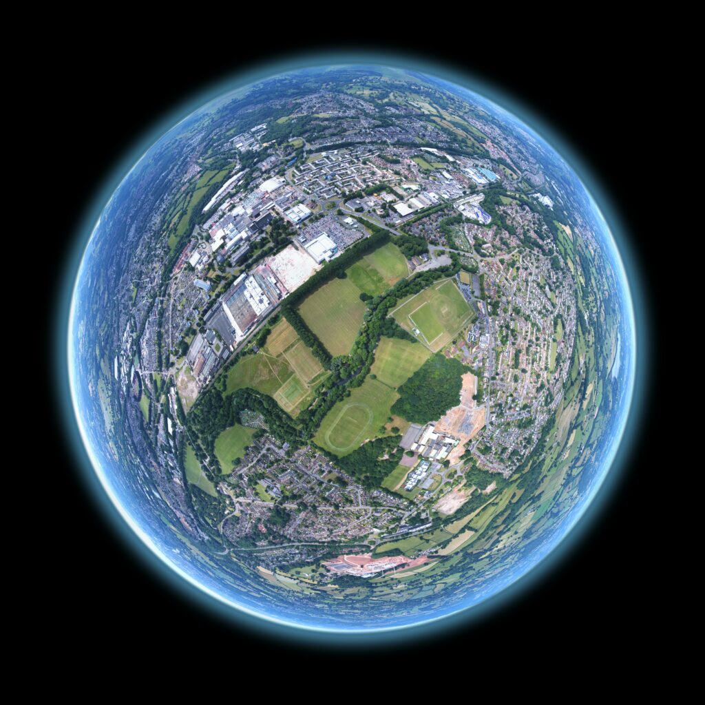 The Earth from space, with a zoom on a field