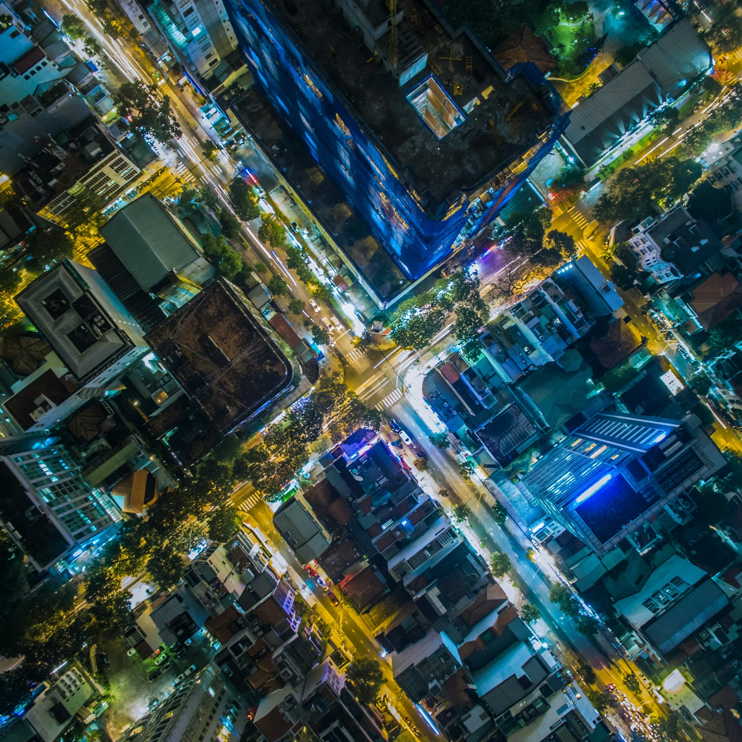 A area of a city from aerial point of view