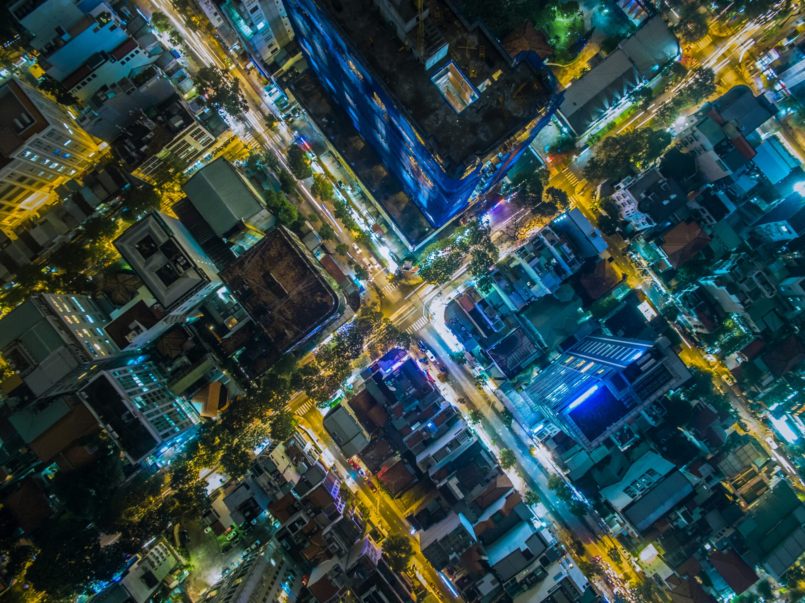 A area of a city from aerial point of view